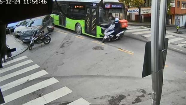 Belediye otobüsü ile motokuryenin çarpıştığı kaza kamerada
