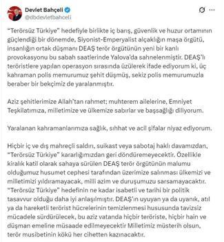 Bahçeli: Terör musibetinin kökü her cihetten kazınacaktır