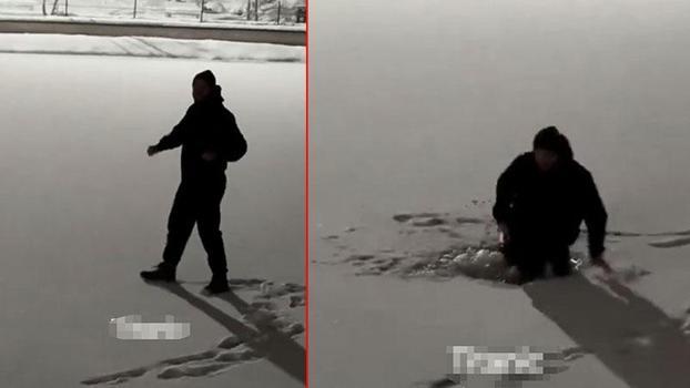 Buz tutan göletin üzerinde dans ederken suya düÅŸtü