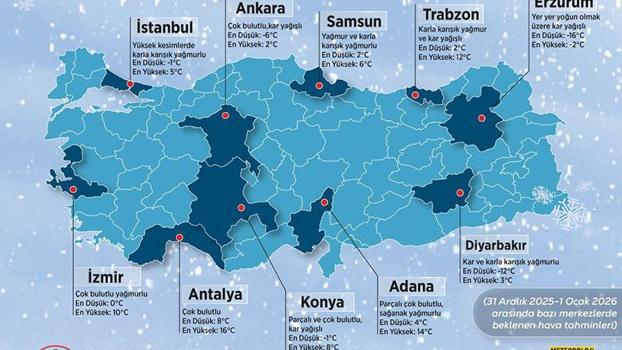 Yeni yılın ilk günü soğuk ve yağışlı hava etkili olacak