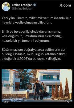 Emine Erdoğan'dan yeni yıl mesajı