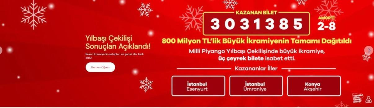 Milli Piyango'nun yılbaşı özel çekilişinde büyük ikramiye çeyrek bilete isabet etti