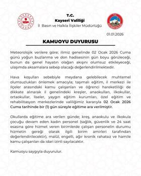 Kayseri’de eğitim- öğretime 1 gün ara verildi