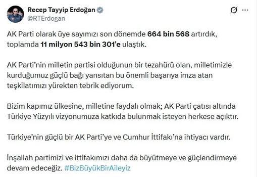 İstanbul- Cumhurbaşkanı Erdoğan: AK Parti üye sayısı 11 milyon 543 bin 301'e ulaştı