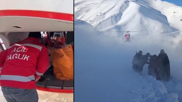 Yolu kapalı köydeki hamile kadın, ambulans helikopterle alındı