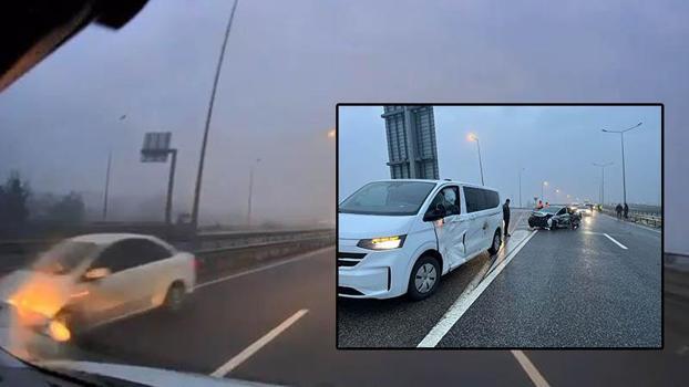 Ters yönde ilerleyen otomobil, kazaya neden oldu; o anlar kamerada