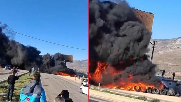 Oto lastikçide çıkan yangın nedeniyle kara yolunda ulaşım aksadı