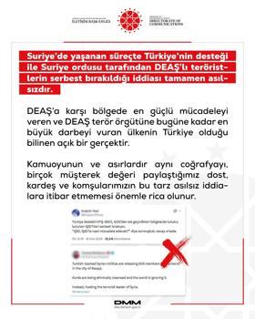 DMM: Türkiye’nin desteği ile Suriye ordusu tarafından DEAŞ’lı teröristlerin serbest bırakıldığı iddiası asılsızdır