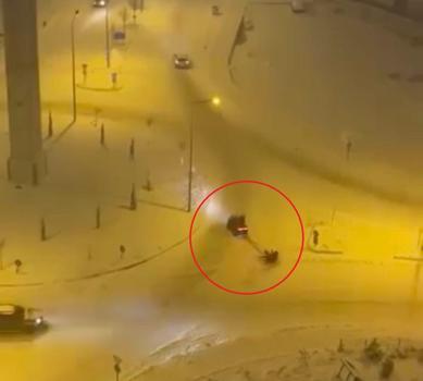 ATV’ye bağladığı leğenle kaydı; o anlar kamerada