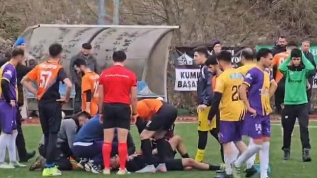 Amatör lig maçında, futbolcunun dili boğazına kaçtı