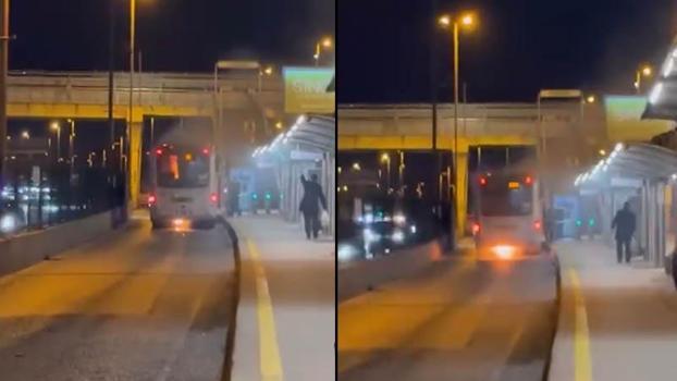 Üsküdar'da metrobüste çıkan yangın kamerada