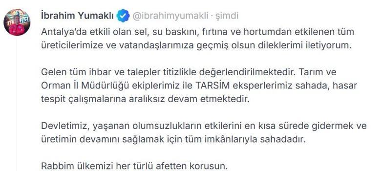 Bakan Yumaklı: Antalya'da sel ve fırtına sonrası hasat tespit çalışmaları sürüyor