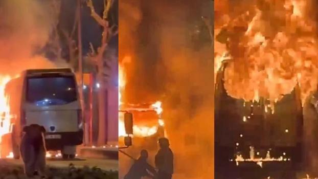 Bahçelievler'de yanan minibüs hurdaya döndü