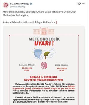 Ankara Valiliği'nden 'fırtına' uyarısı