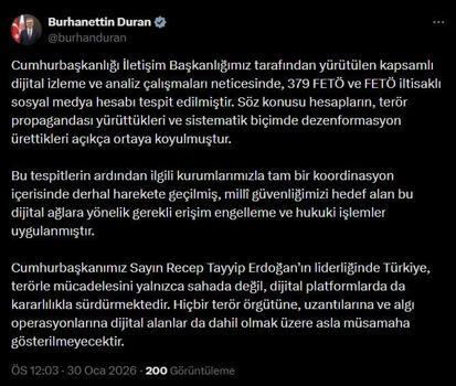 Burhanettin Duran: 379 FETÖ iltisaklı hesap tespit edildi