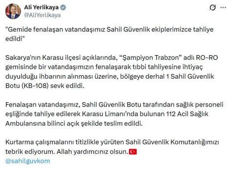 Gemide fenalaşan kişi, Sahil Güvenlik ekipleri tarafından tahliye edildi