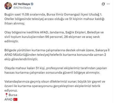 Uludağ'da telesiyej arızalandı; metrelerce yükseklikte mahsur kalan 51 kişi kurtarıldı (4)