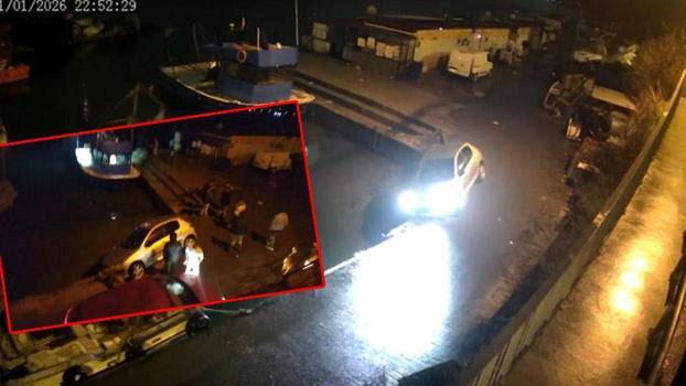Sarıyer'de otomobilin denize düştüğü yerde ikinci kaza kamerada; mendirekte asılı kaldı