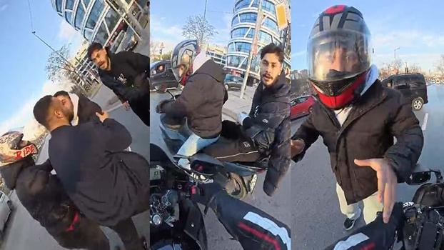 Kağıthane’de trafikte motosiklet sürücüsünün önünü kesip darbettiler: Erkeksen karakola gel