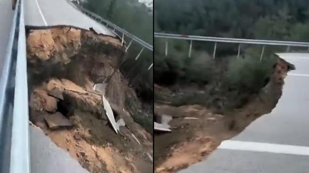 Çöken kara yolunda 10 metrelik çukur oluştu