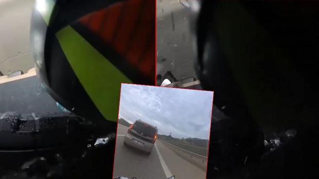 Motosiklet sürücüsü, kazada hafif ticari aracın camından içeri girdi