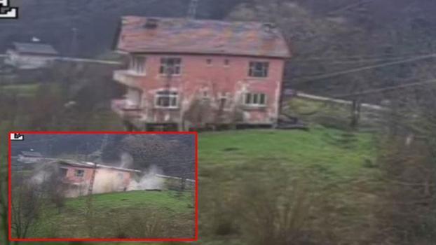 Kastamonu'da heyelan nedeniyle 2 katlı ev çöktü; o anlar kamerada