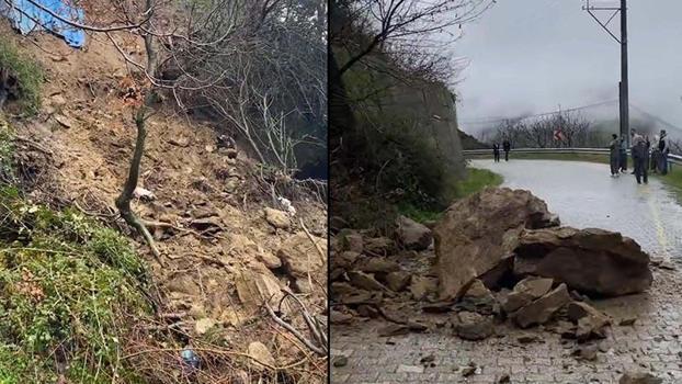 Mahalle yolu heyelan nedeniyle ulaşıma kapandı