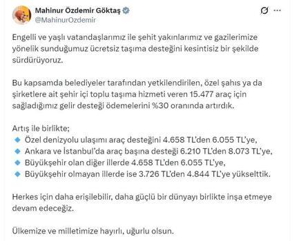 Bakan Göktaş: Ücretsiz taşıma desteğini yüzde 30 oranında artırdık