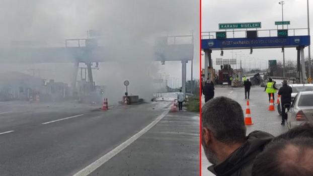 Otoyolda gişelere çarpıp alev alan otomobilin sürücüsü öldü