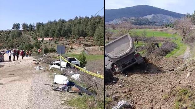 Hafriyat kamyonuyla çarpışan otomobilin sürücüsü yaralandı, eşi öldü
