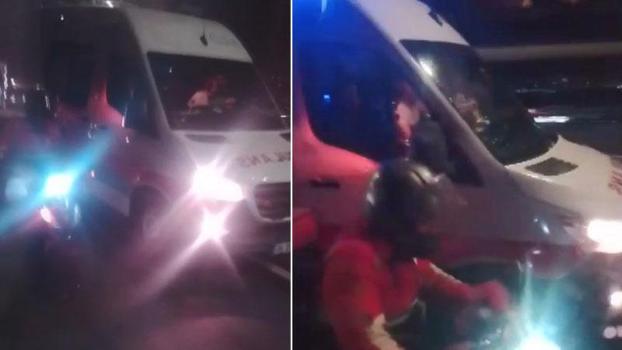 Fırtınada köprüyü geçmeye çalışan motokuryeye ambulans ve metrobüs kalkan oldu