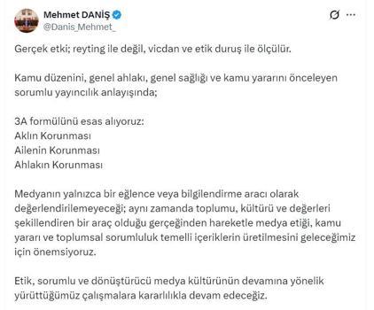 RTÜK Başkanı Daniş: Gerçek etki; reyting ile değil, vicdan ve etik duruş ile ölçülür