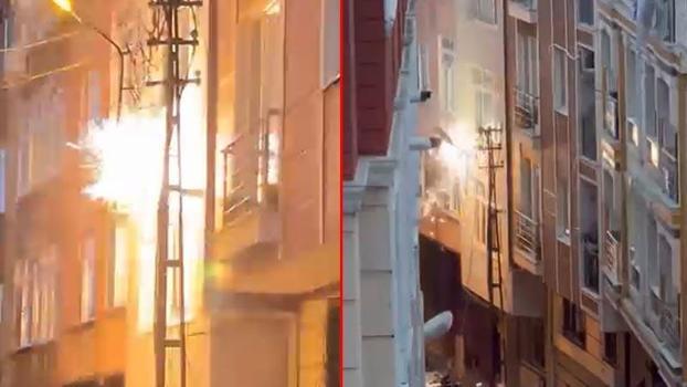 Şişli’de elektrik direğindeki patlamalar kamerada