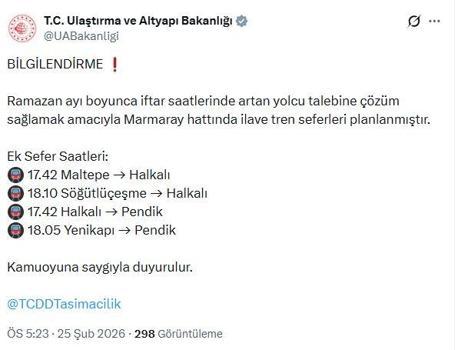 Ramazan boyunca Marmaray'da ek sefer