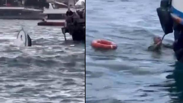 Karaköy'de yolcu vapuru tekneye çarptı; balıkçı denize düştü