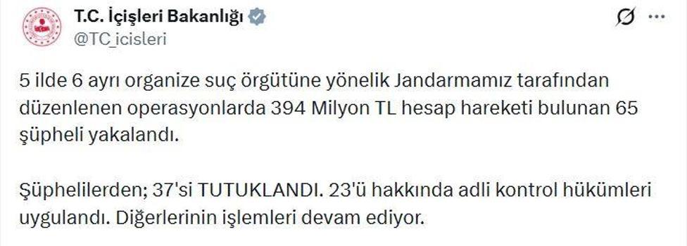 6 ilde organize suç örgütlerine yönelik operasyon; 37 tutuklama