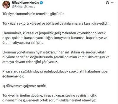 Hisarcıklıoğlu: Türkiye ekonomisinin temelleri güçlüdür