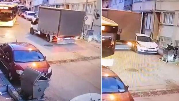 Yol vermek isterken kamyoneti ile kaza yaptı; o anlar kamerada