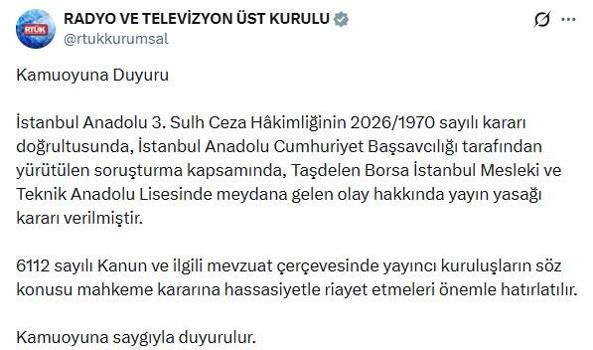 İstanbul'da öğrencinin öğretmeni öldürdüğü olaya ilişkin yayın yasağı