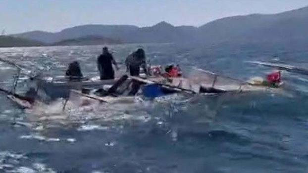 Bodrum'da balıkçı teknesi yarı batık bulundu; 7 kişi kurtarıldı