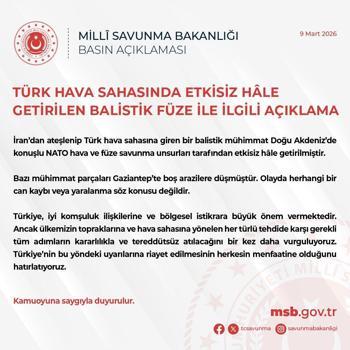 MSB: Türk hava sahasına giren balistik mühimmat imha edildi