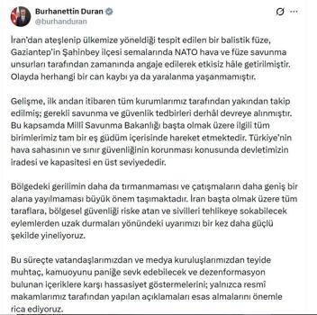 İletişim Başkanı Duran: Can kaybı ya da yaralanma yok