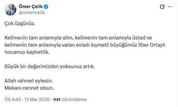 AK Parti Sözcüsü Çelik'ten İlber Ortaylı için taziye mesajı