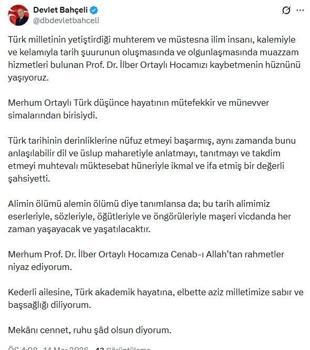 Bahçeli'den İlber Ortaylı için taziye mesajı