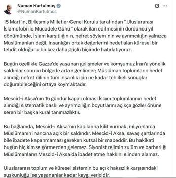 TBMM Başkanı Kurtulmuş: Mescid-i Aksa'nın kapılarına kilit vurmak, açık bir saldırıdır