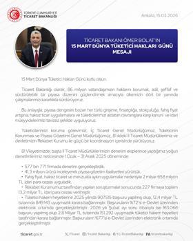 Bakan Bolat: Yılın ilk 2 ayında 85 bin firma ve 9,3 milyon ürün denetlendi