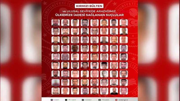 Kırmızı bültenle aranan 32'si, ulusal seviyede 40 suçlu olmak üzere toplam 72 suçlu Türkiye'ye getirildi