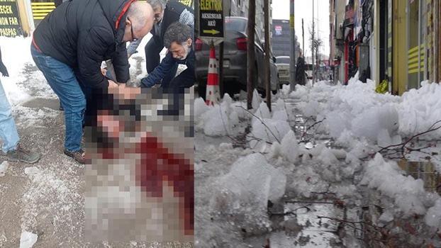 Çatından üzerine kar ve buz kütlesi düşen kişi ağır yaralandı