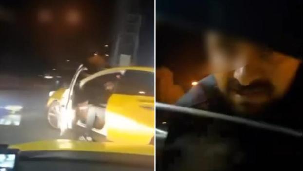 Taksici, içinde müşteri olan meslektaşının aracının önünü kesip, tehdit etti