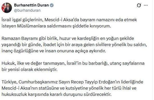İletişim Başkanı Duran: İsrail'in Mescid-i Aksa saldırısını kınıyorum